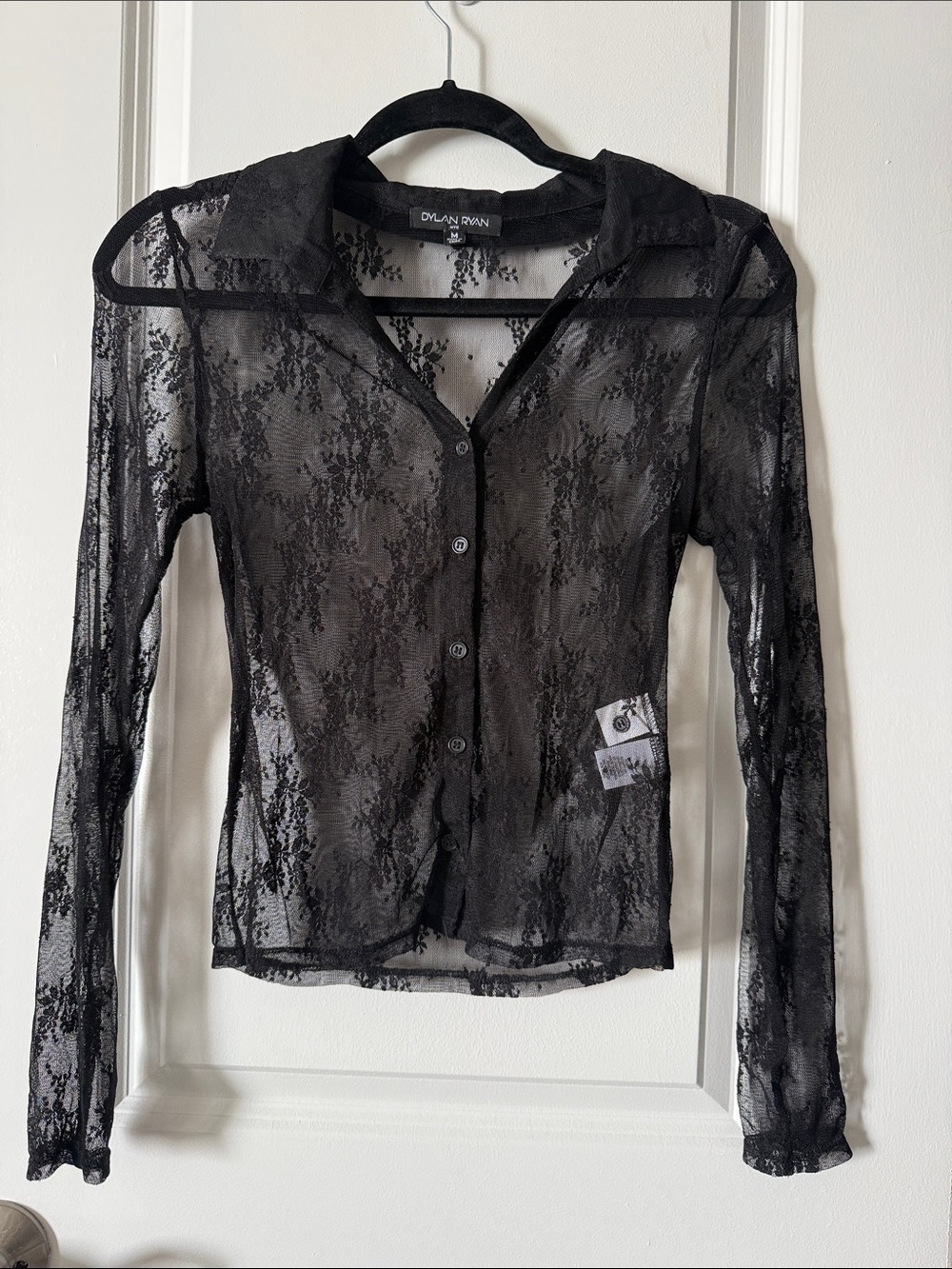 Sheer Black Lace Button-Up Top